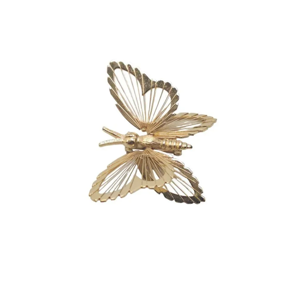 Monet Wire Design Open Work Butterfly Brooch Pin Gold Tone Vintage